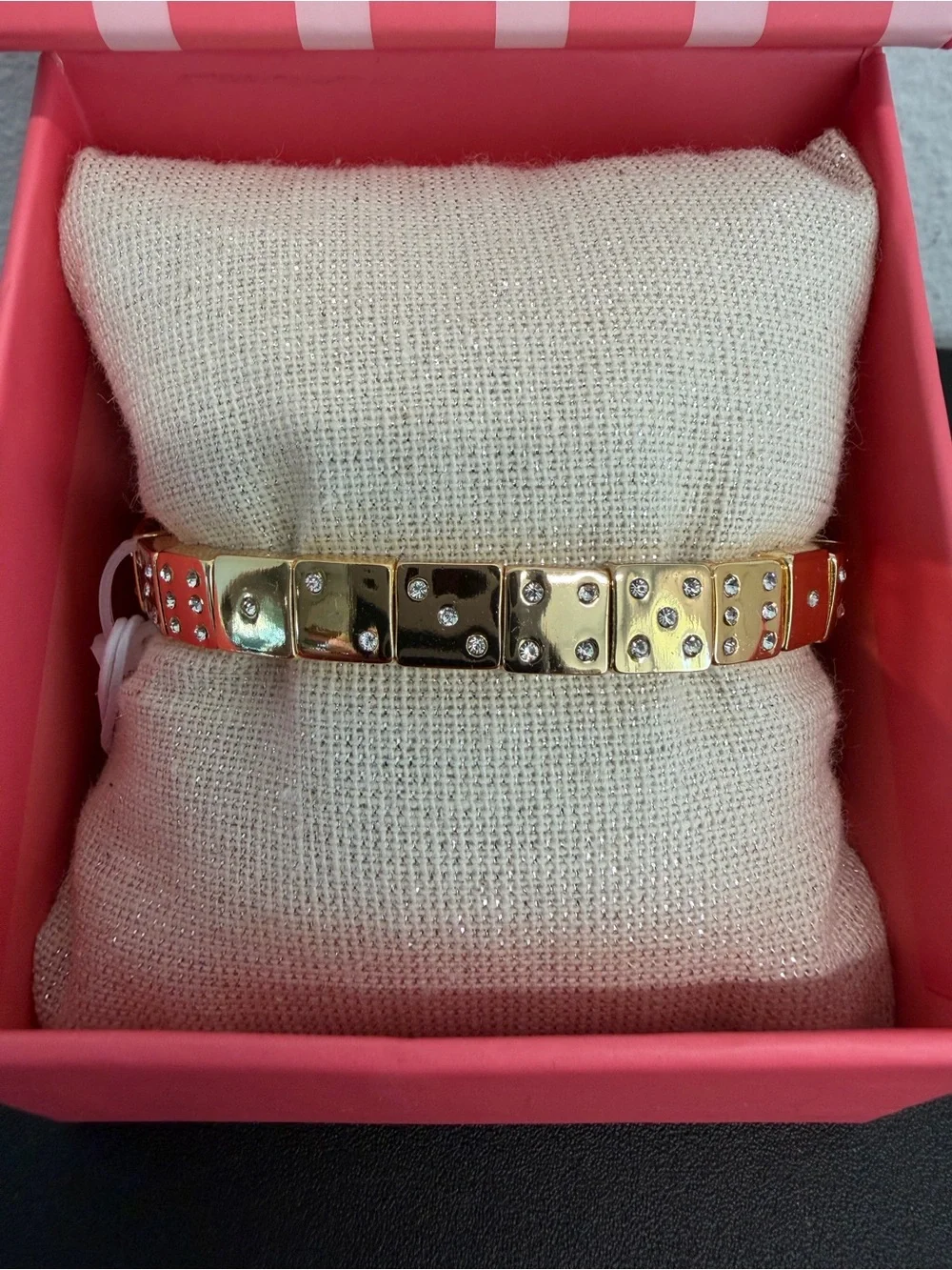 Piper K | Gold Tone Dice Rhinestone Stretch Bracelet ♠️✨